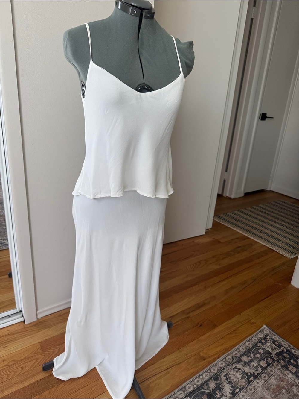 Classic White Spaghetti-Strap Midi Dress by